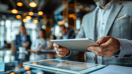 Business Professional Using Tablet in Modern Office