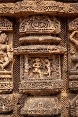 carvings in ancient Surya Temple Konark, Odisha, India