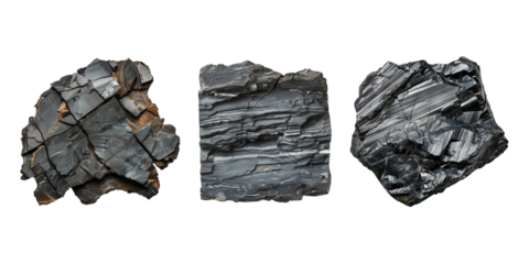 Set of crude oil shale, isolated on transparent white background