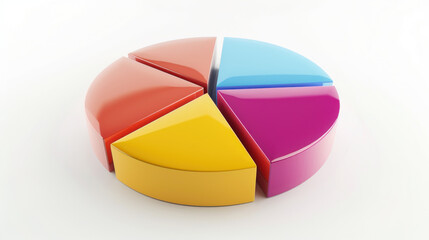 Obraz premium A computer-generated image of a three-dimensional pie chart on a white background. The pie chart is divided into different colored sections, each representing a percentage of the whole.