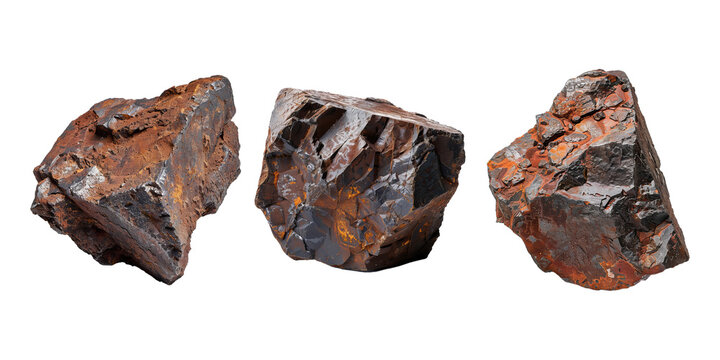 Set of iron ore, isolated on transparent white background