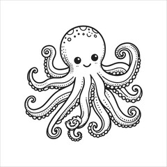 A cute octopus with a smile on its face. The octopus is surrounded by many dots, which give it a playful and whimsical appearance
