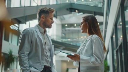 Obraz premium Two medical professionals discussing work