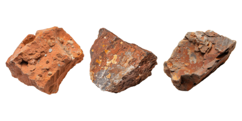 Set of raw bauxite, isolated on transparent white background