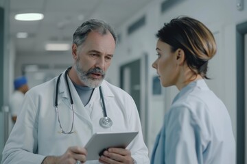 Fototapeta premium Two medical professionals discussing work