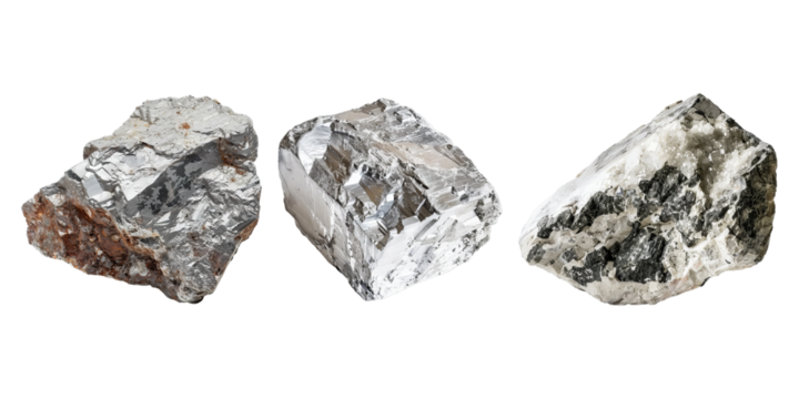 Set of raw lithium ore, isolated on transparent white background