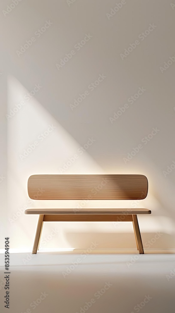 Wall mural Minimalist wooden bench with natural light streaming in.