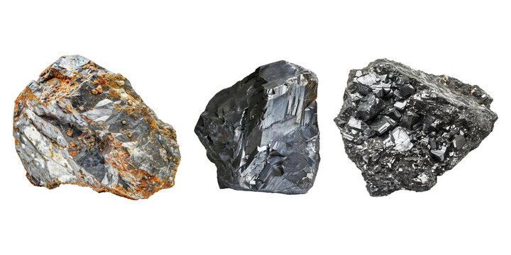 Set of raw molybdenum ore, isolated on transparent white background
