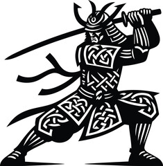 samurai in silhouete with celtic knot pattern illustration