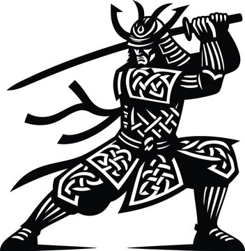 recommend clip art: samurai in silhouete with celtic knot pattern illustration