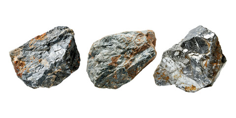 Set of raw tin ore, isolated on transparent white background