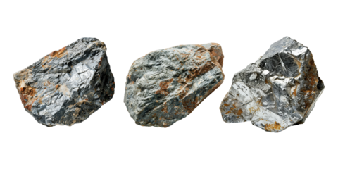 Set of raw tin ore, isolated on transparent white background