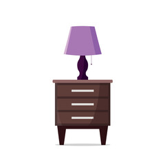 Bedside table with lamp. Vector illustration in a flat style.