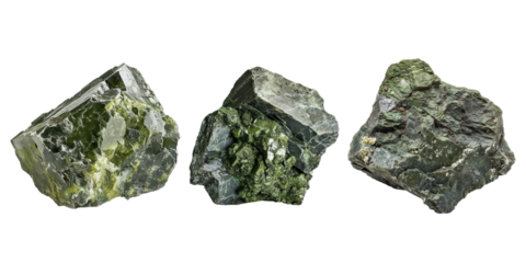 Set of raw uranium ore, isolated on transparent white background