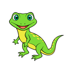Fototapeta premium Cartoon illustration of a bright green lizard with a long tail. 