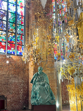 Gdansk, Poland, May 12, 2024: Amber altar in the church of St. Bridget in Gdansk, Poland
