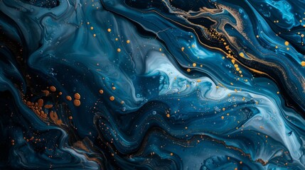 Cosmic Marbling Art with Vivid Blue and Gold Swirls