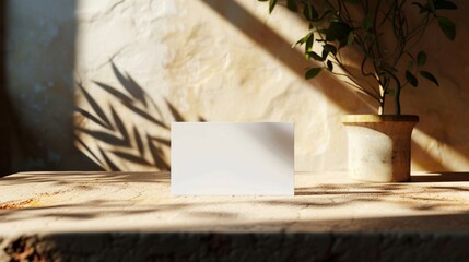 Obraz premium Minimalist Business Card Mockup on Wooden Surface. Generative AI