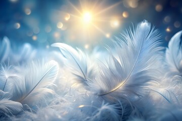 Obraz premium Soft And Delicate White Feathers, Floating Gently In The Air.