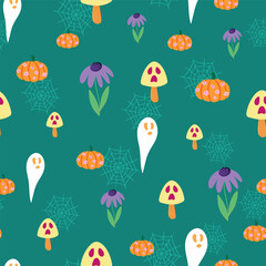 Cottage core Halloween seamless vector pattern design