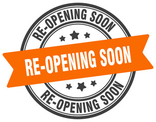 Obraz premium re-opening soon stamp. re-opening soon label on transparent background. round sign