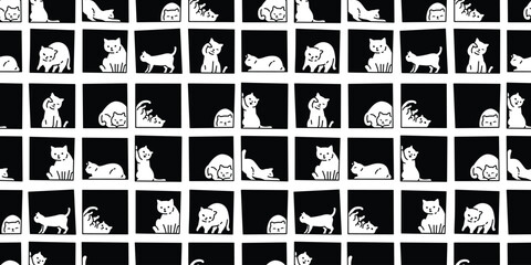 cat seamless pattern kitten block box square calico neko vector pet cartoon doodle tile background gift wrapping paper repeat wallpaper scarf isolated illustration design © CNuisin