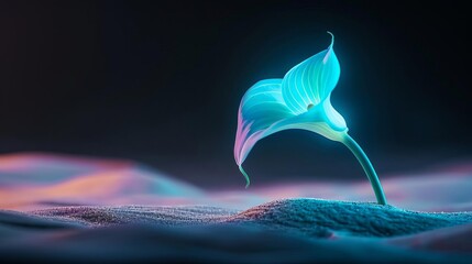 Single Calla Lily with neon blue glow on textured background