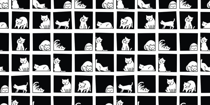 cat seamless pattern kitten block box square calico neko vector pet cartoon doodle tile background gift wrapping paper repeat wallpaper scarf isolated illustration design