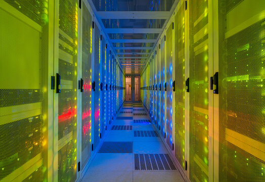 Multi colored server room of data center - Powered by Adobe