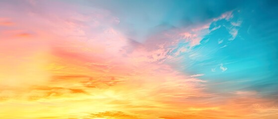Obraz premium A serene sky showcases a beautiful gradient of pastel colors during sunset, blending soft pinks, oranges, and blues