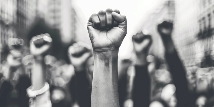 raised fist in air for demonstration and protest