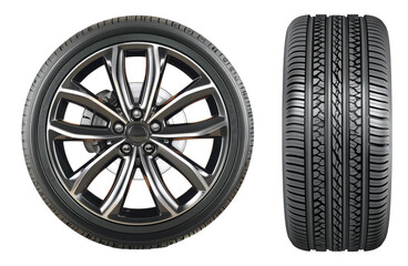 Obraz premium Collection car tires with alurim on free On isolated white background.