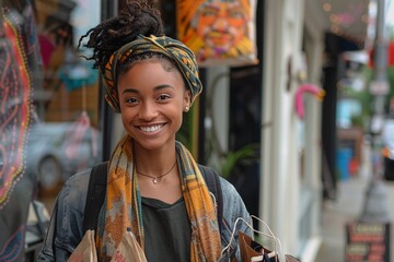 Fototapeta premium Smiling Woman Shopping with Bags