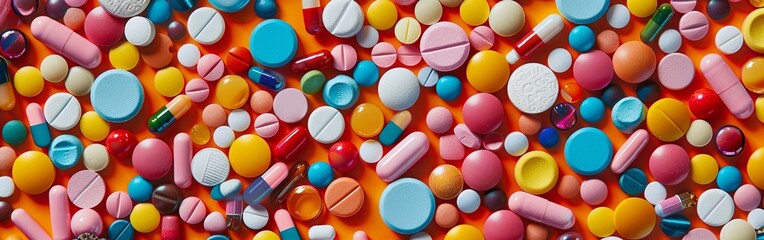 Colorful Assortment of Medicinal Pills Scattered
