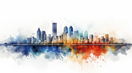 Fototapeta premium A watercolor painting of a cityscape. Vibrant cityscape with watercolor accents