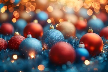 Holiday Christmas Ornaments in Festive Bokeh Lights - Perfect for Greeting Cards, Posters, and Holiday Decor.