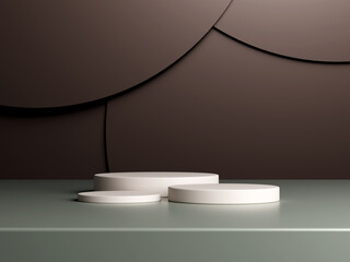 3d display product brown minimal scene with geometric podium platform. cylinder background 3d rendering with podium. stand for cosmetic products. Stage showcase on pedestal 3d studio