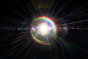 Fototapeta premium A lens flare effects. Bright light in the dark over black background