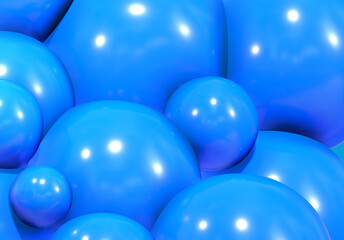 3D balls bubble blue color glossy 3d render shepres ball group background