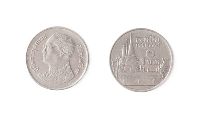 Thailand coin isolated on white background. Close-up