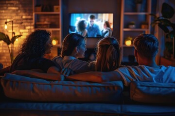 Obraz premium Group of people sitting on a couch watching TV