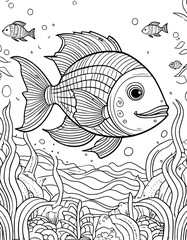 coloring book with cartoon fish.