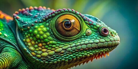 Fototapeta premium Amazing Close Up Of A Bright Green Chameleon.
