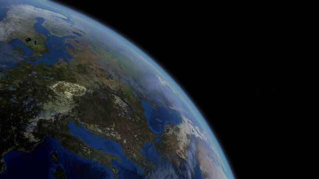 Fly Zoom into Czech Republic, Prague, through space to see the country map region from above from space. Detailed map Showing area, HD and 4K. Animation.