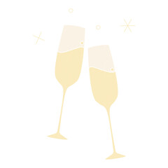 シャンパングラスのイラスト、乾杯、アイコン素材