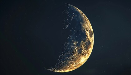 A Detailed Crescent moon in the night sky
