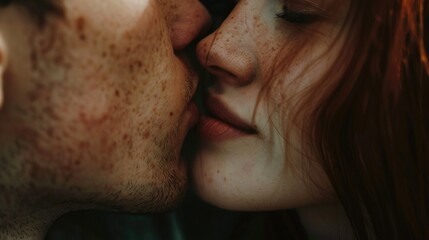 A close-up of two people sharing a romantic kiss