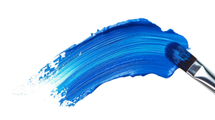 Blue stroke of paint brush on white background