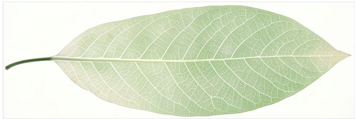 Green leaf veins close up in minimalist style on white background, suitable for text placement