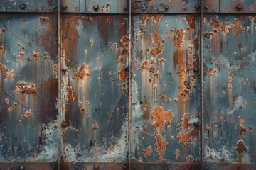 A close-up shot of a rusty metal wall with visible rust and corrosion